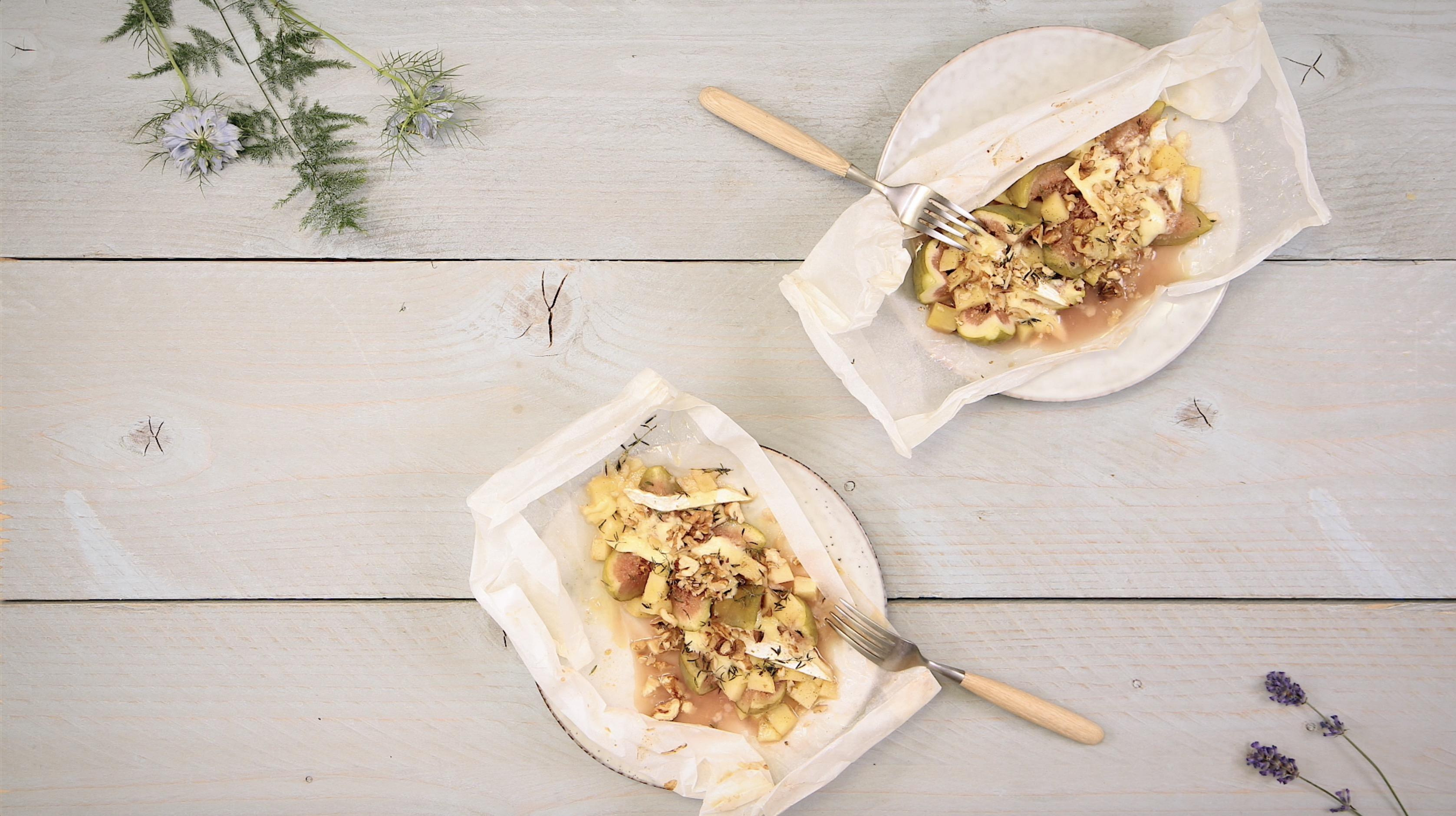 Papillot met vijgen, brie en walnoten